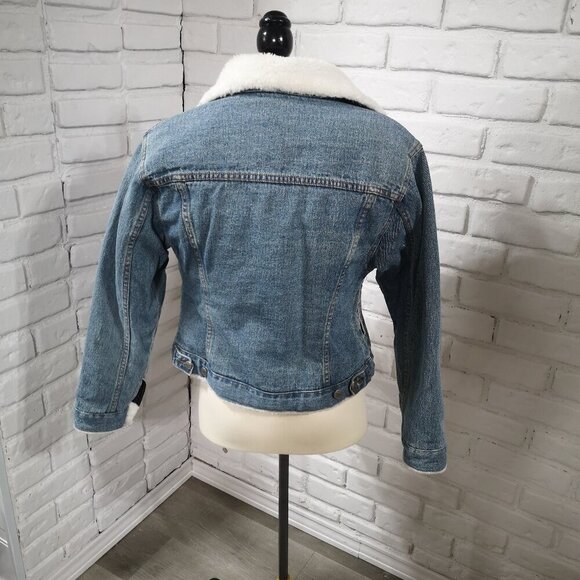 Star Blue Ladies Size Small Blue Denim Jacket with White Faux Fur Lining - Picture 3 of 13